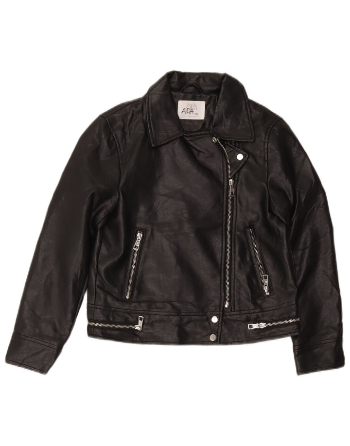 Jaqueta Zara Girls de couro sintético para motociclistas 9-10 anos preto poliéster