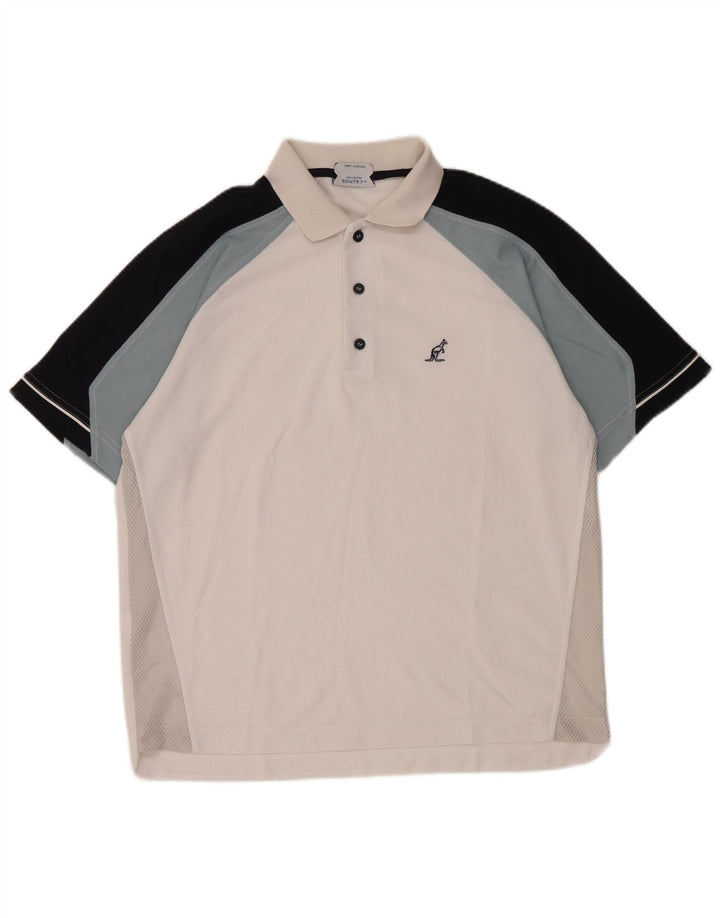 Camisa polo masculina AUSTRALIAN L'ALPINA grande bloco colorido branco de poliéster