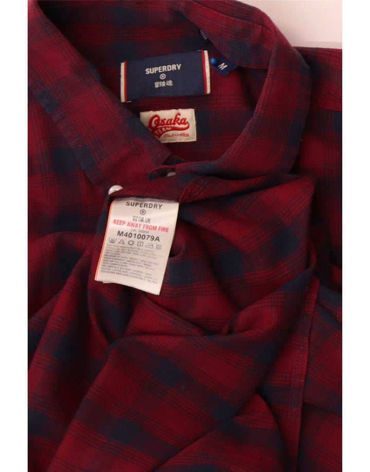 Camisa masculina Superdry de flanela média cor de vinho xadrez algodão