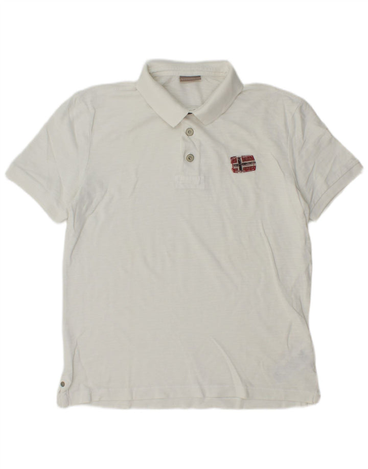 Polo geográfico masculino NAPAPIJRI pequeno algodão branco
