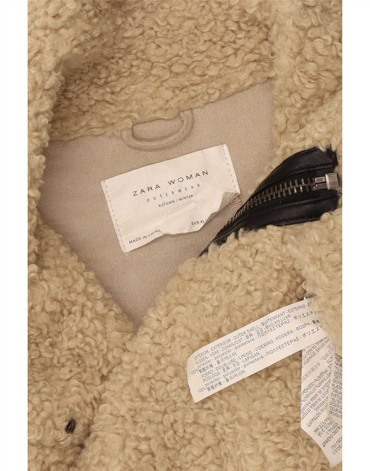 Zara Mulher Teddy Bear Fleece Jacket Reino Unido 18 XL Bege Poliéster