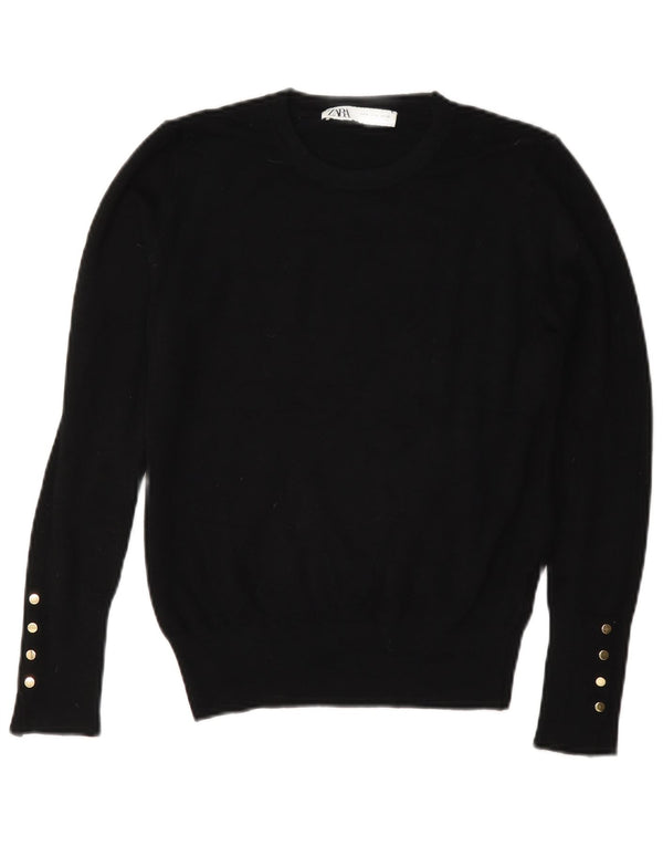Suéter feminino Zara com gola redonda e viscose preta média UK 14