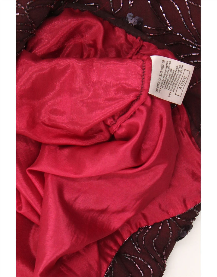 Vestido feminino VINTAGE sem mangas com bainha UK 12 médio Borgonha floral