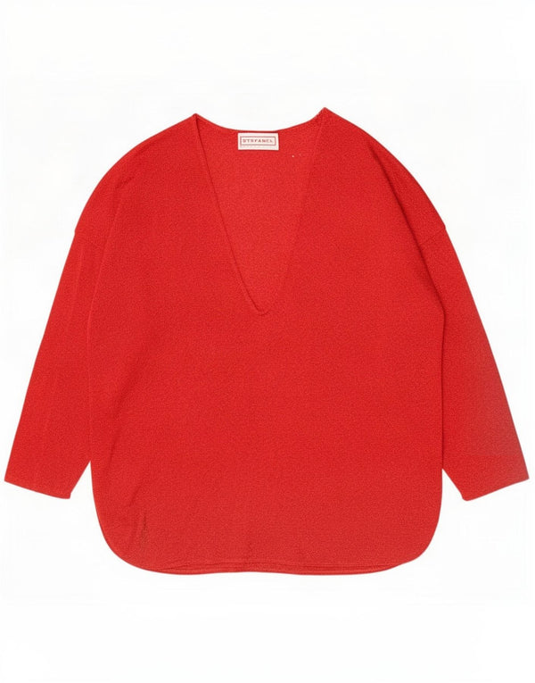 Stefanel Top feminino oversized manga comprida Reino Unido 10 pequeno rayon vermelho manchado