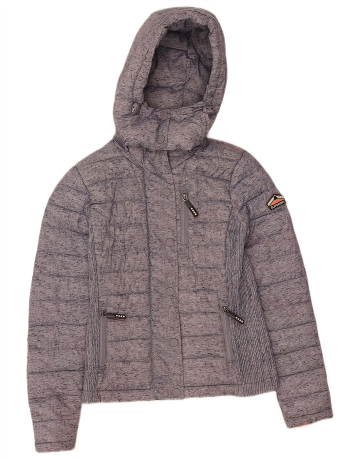 Jaqueta acolchoada com capuz feminina Superdry UK 8 XS cinza Colourblock poliéster