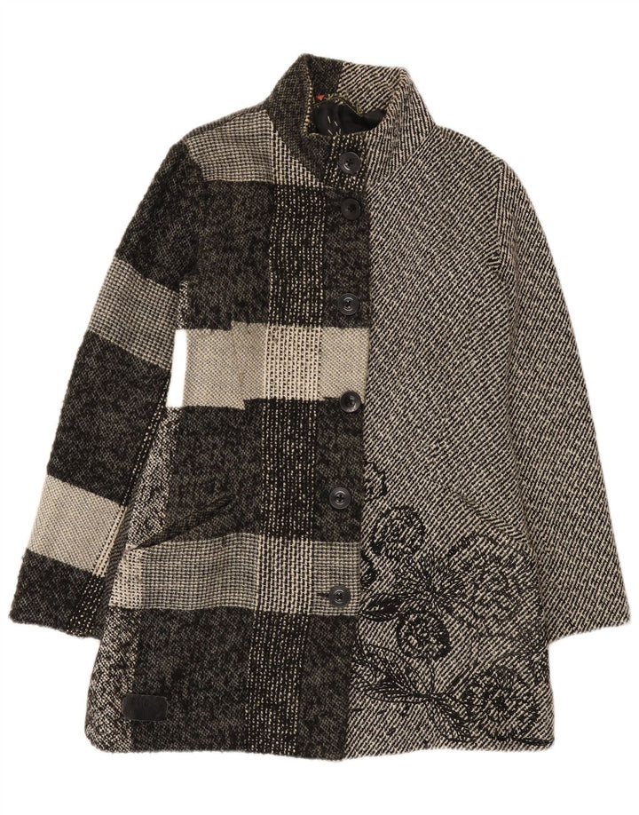 Sobretudo feminino Desigual EU 42 grande poliéster floral cinza