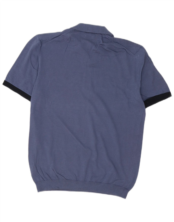 Suéter masculino Massimo Dutti com gola polo e bloco colorido médio azul marinho