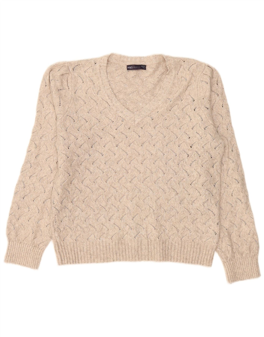 Suéter feminino Marks & Spencer grande com decote em V Reino Unido 14 médio bege