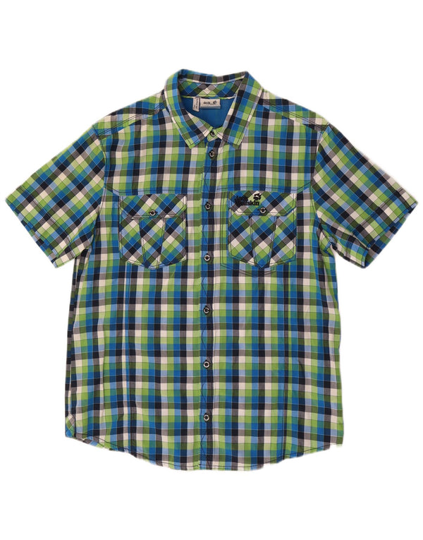 Camisa masculina de manga curta JACK WOLFSKIN Reino Unido 40/42 grande algodão xadrez azul