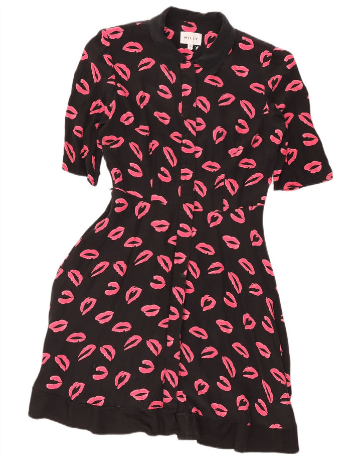 Milly vestido feminino com estampa abstrata de manga curta US 4 pequeno preto