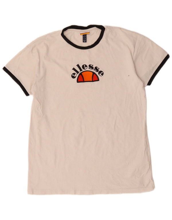 Ellesse camiseta feminina gráfica top UK 8 pequeno algodão branco