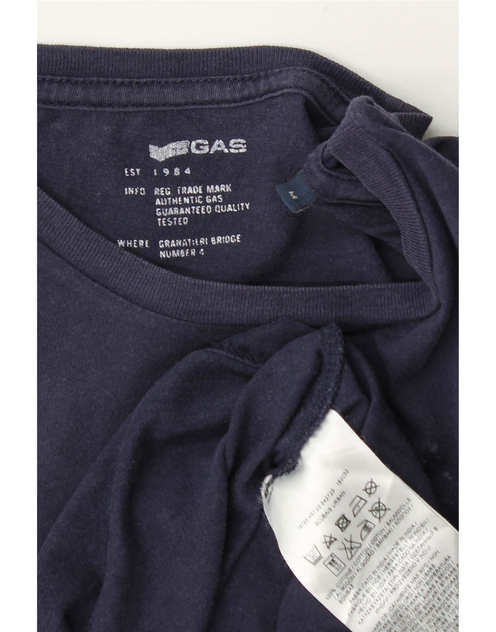 Camiseta gráfica masculina Gas Top médio algodão azul marinho