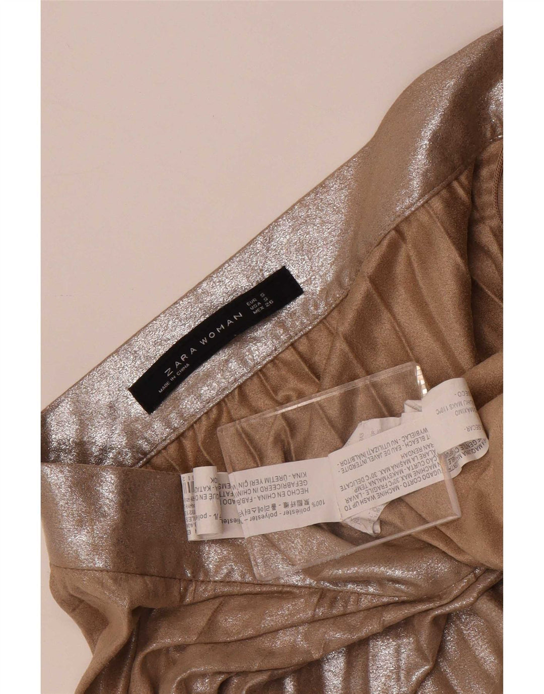 Zara Saia feminina cintura alta plissada pequena W26 poliéster marrom