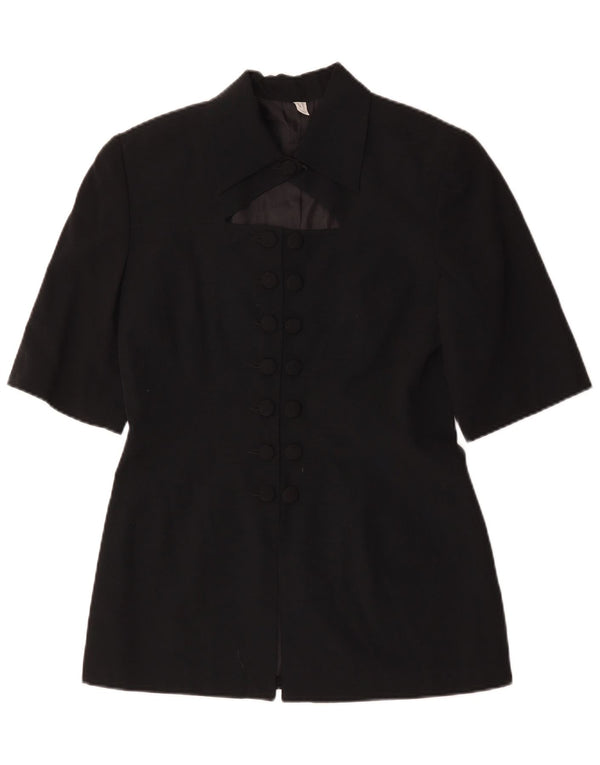 Jaqueta blazer feminina vintage de manga curta Reino Unido 10 listras pretas pequenas