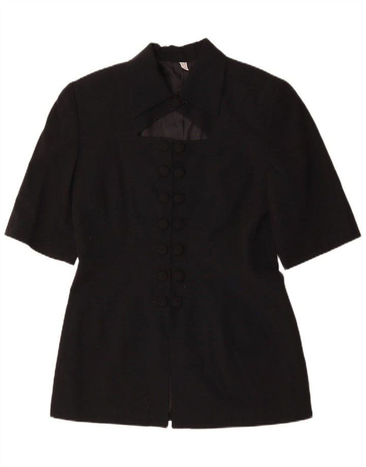 Jaqueta blazer feminina vintage de manga curta Reino Unido 10 listras pretas pequenas