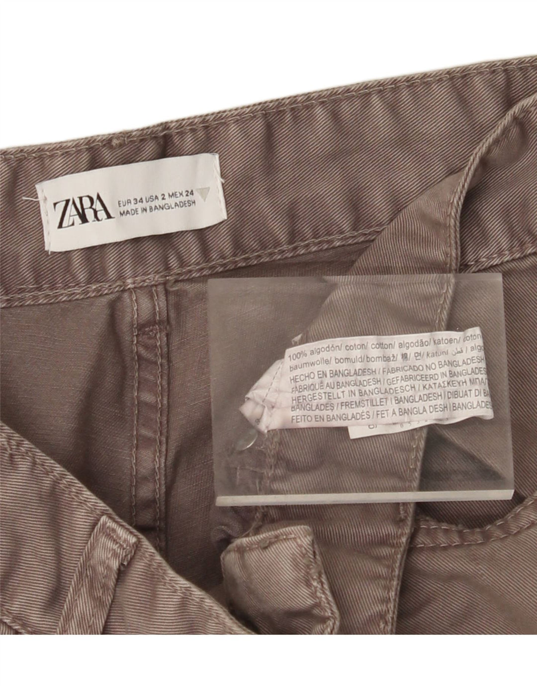 ZARA Calça Cargo Feminina Flare EU 34 2XS W24 L33 Cinza Algodão