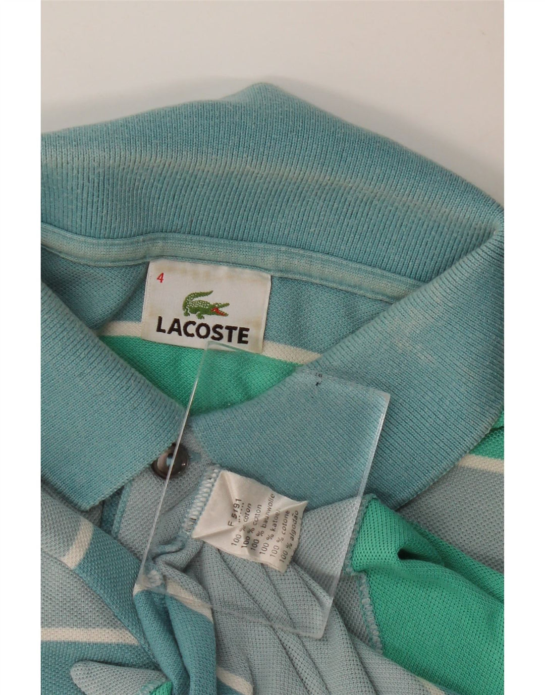 Camisa polo masculina Lacoste Rugby tamanho 4 algodão listrado verde médio
