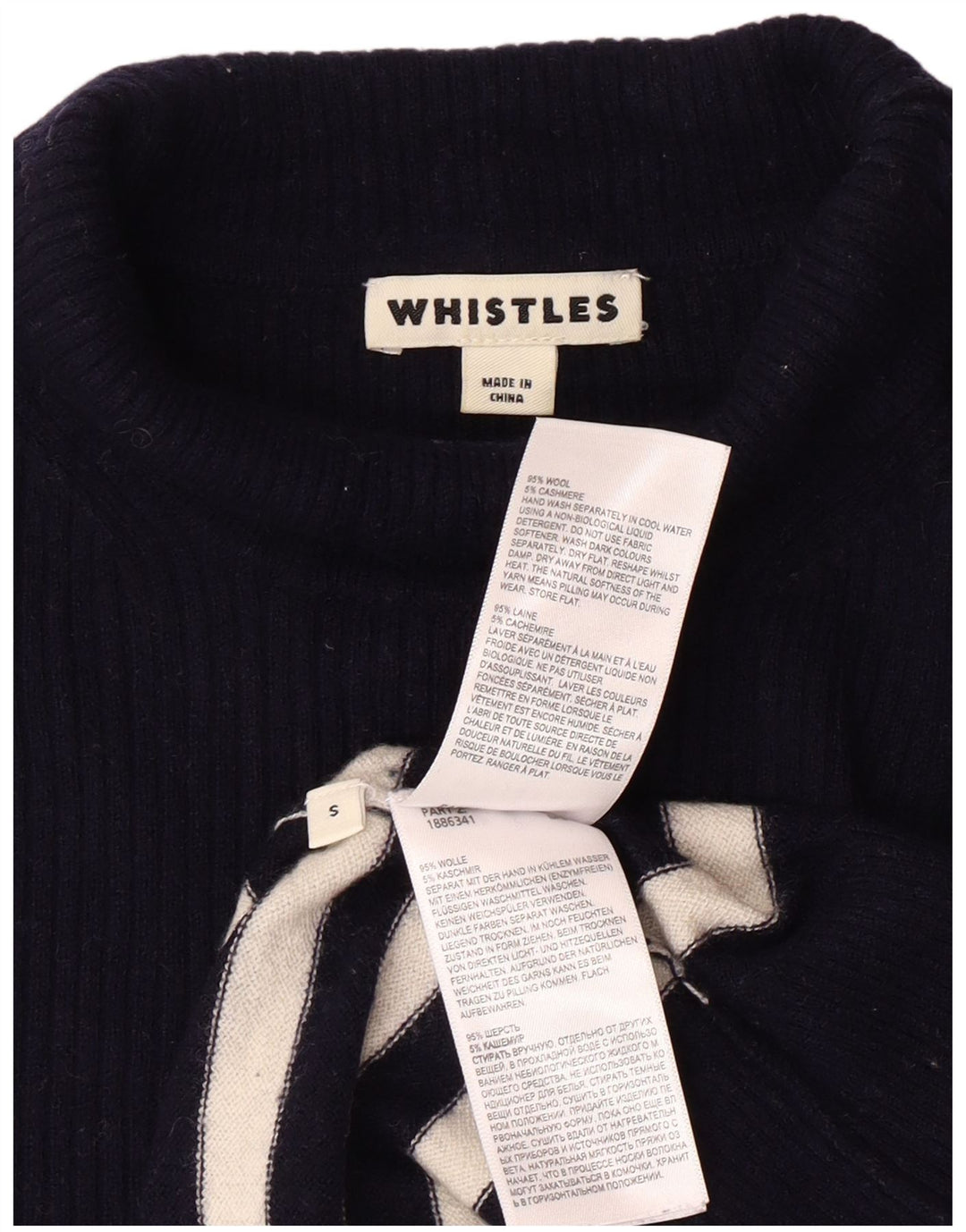 Suéter feminino WHISTLES com gola tartaruga Reino Unido 10 listrado azul marinho pequeno