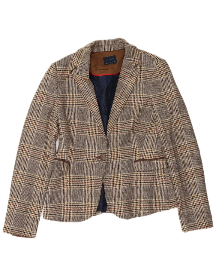 Jaqueta blazer feminina Zara com 1 botão Reino Unido 14 acetato xadrez cinza médio