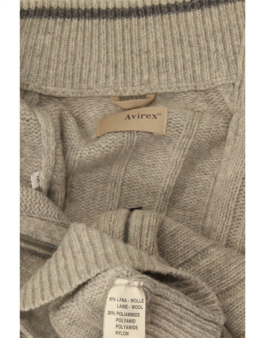 Suéter cardigã masculino Avirex lã cinza médio