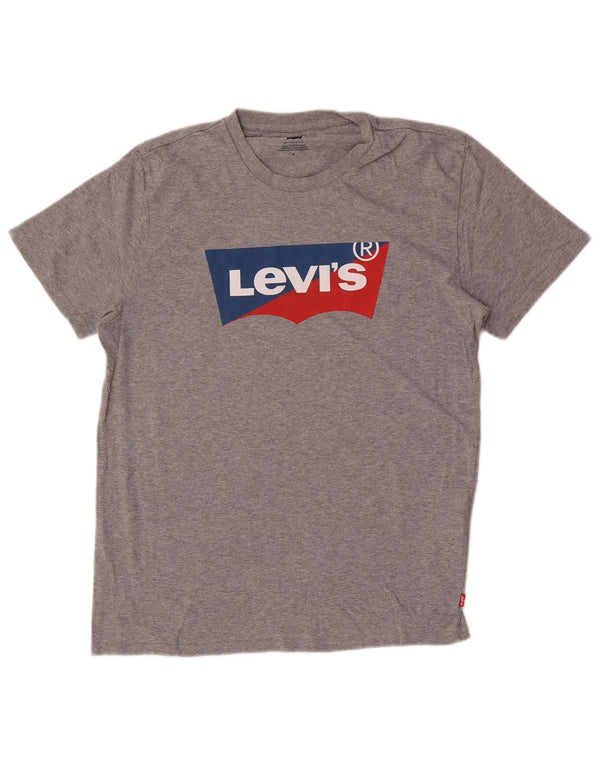 Camiseta gráfica masculina Levi's Top algodão manchado cinza médio