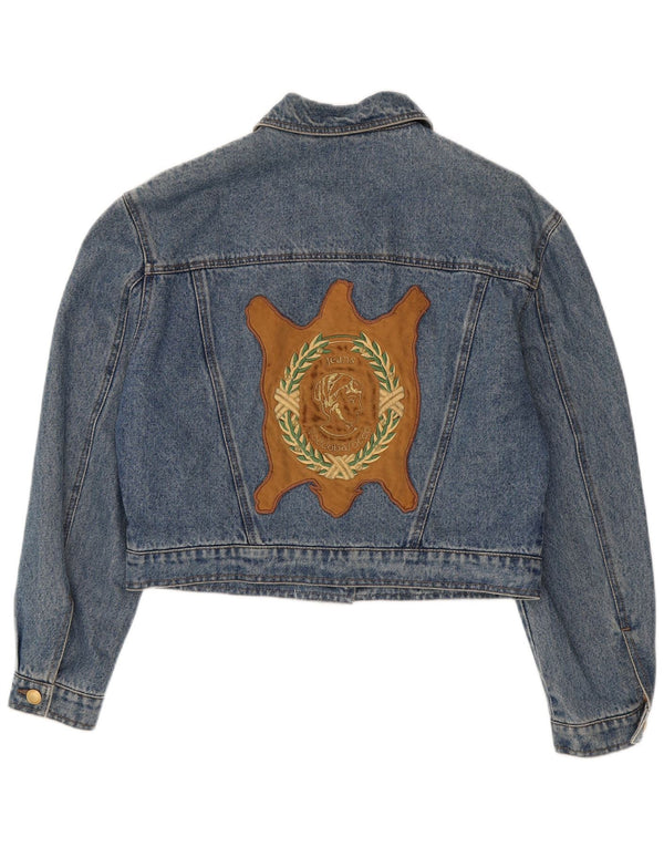 Jaqueta jeans feminina Roccobarocco com corte gráfico Reino Unido 14 bloco colorido azul médio