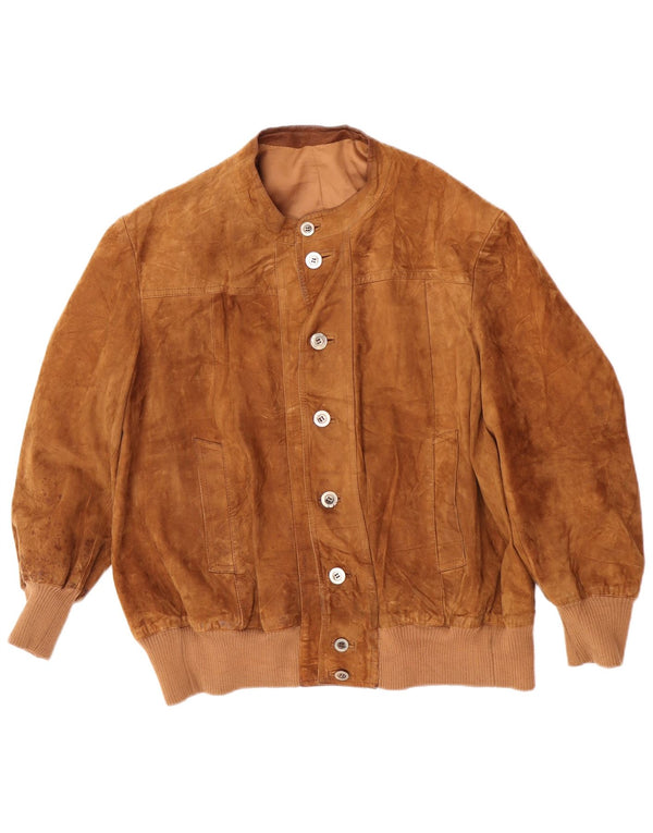 Jaqueta bomber de camurça feminina vintage folgada Reino Unido 18 XL marrom retrô