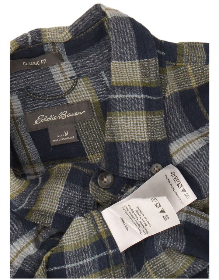 Camisa masculina de flanela EDDIE BAUER clássica de algodão xadrez azul marinho médio