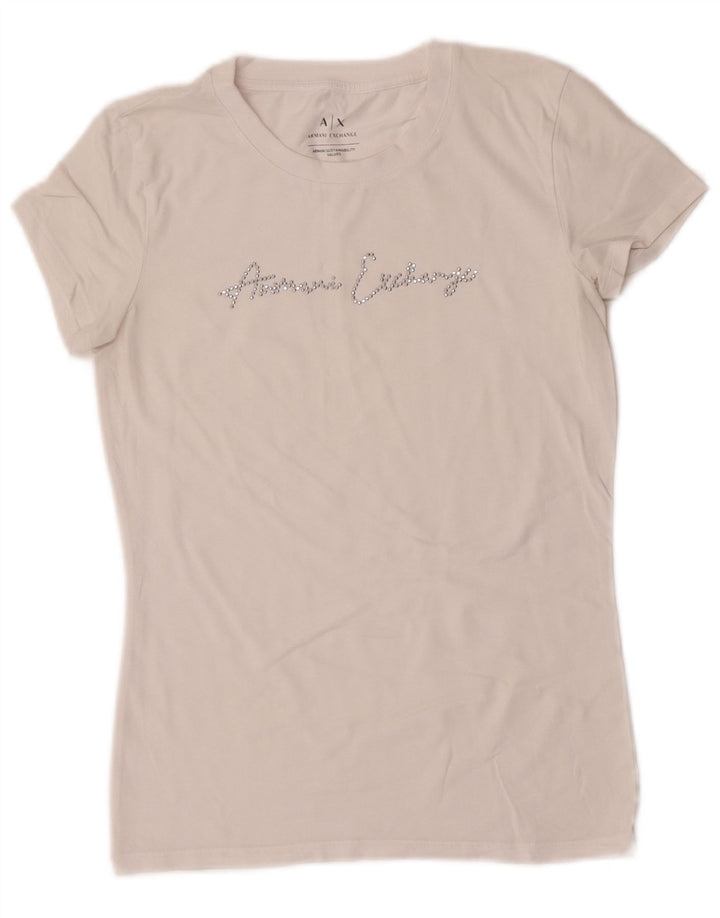 Camiseta feminina gráfica Armani Exchange Top UK 10 pequena branca