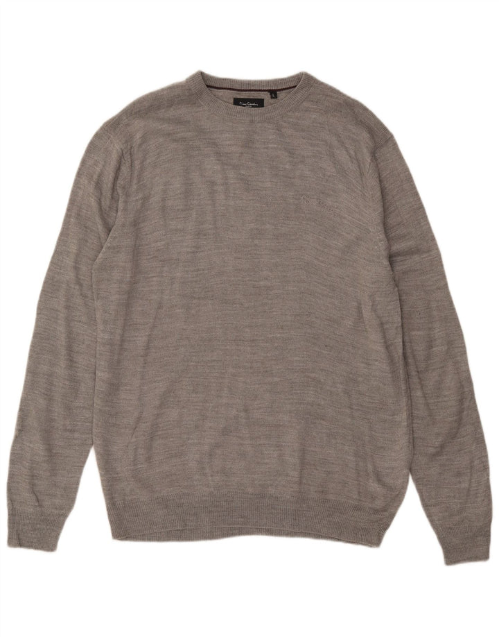 Suéter masculino Pierre Cardin com gola redonda grande acrílico cinza