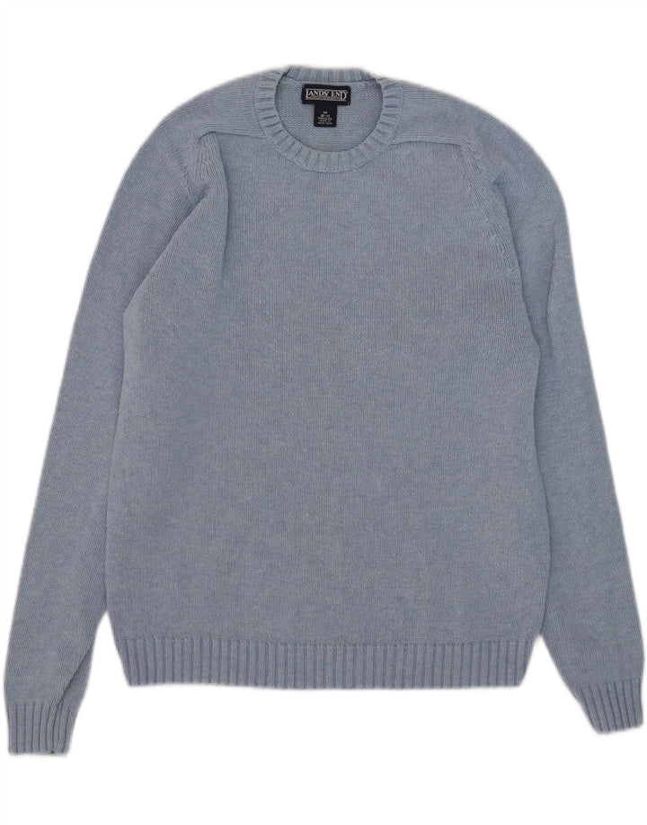 Suéter feminino Lands End com gola redonda, Reino Unido 10/12, algodão azul médio