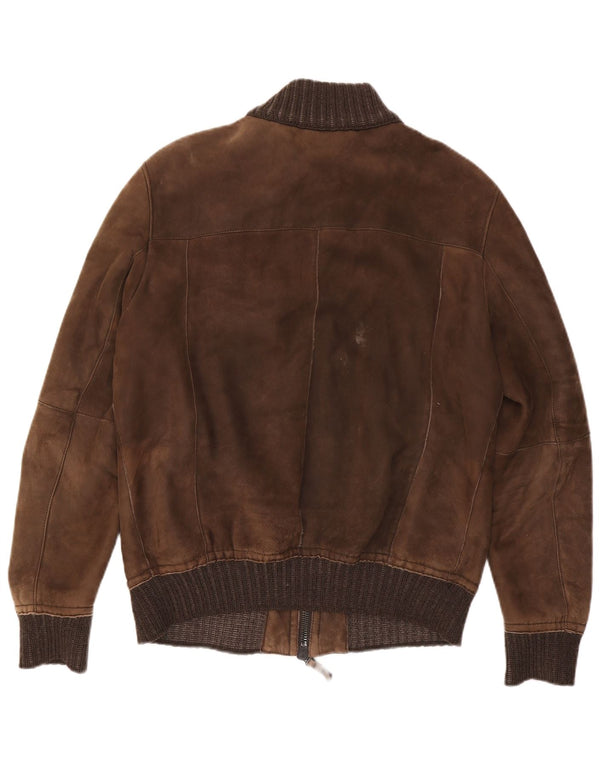 Jaqueta bomber masculina vintage de camurça UK 40 grande marrom