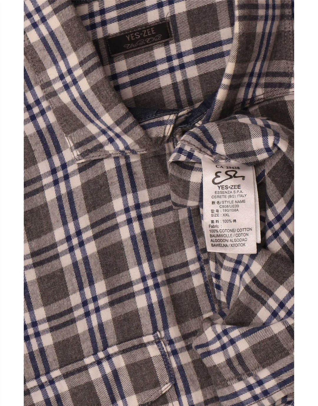 Camisa masculina de flanela Yes Zee 2XL algodão xadrez cinza