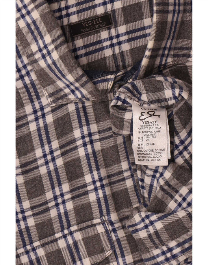 Camisa masculina de flanela Yes Zee 2XL algodão xadrez cinza