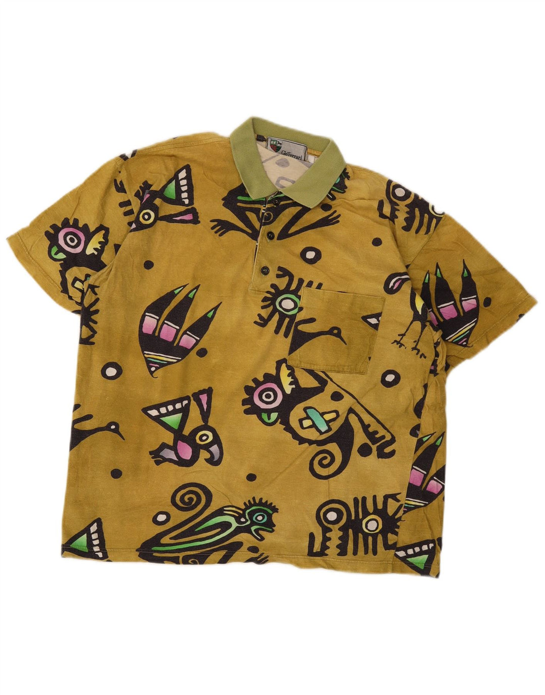 Camisa polo masculina gio ferrari médio amarelo geométrico