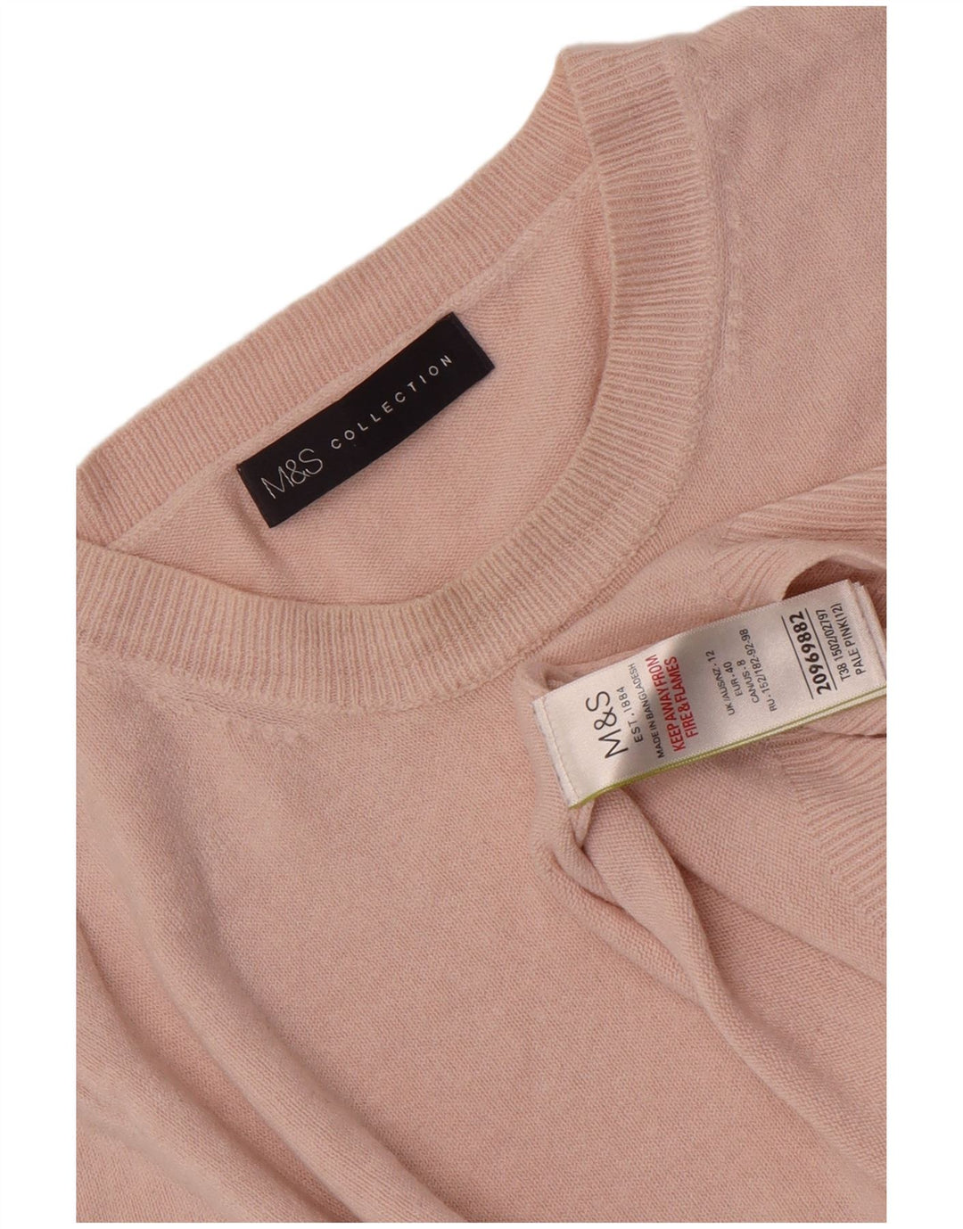 Suéter feminino Marks & Spencer com gola redonda Reino Unido 12 acrílico rosa médio