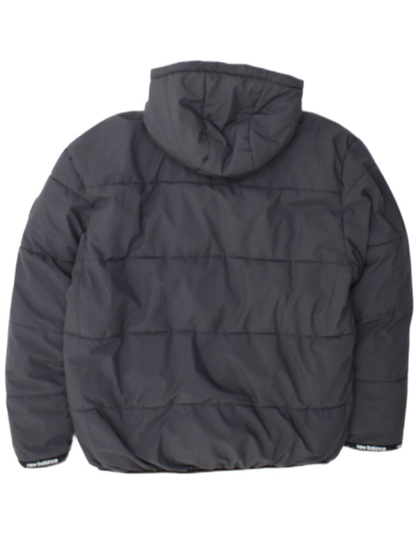 Jaqueta masculina New Balance com capuz Sherpa acolchoada UK 40 poliéster cinza grande