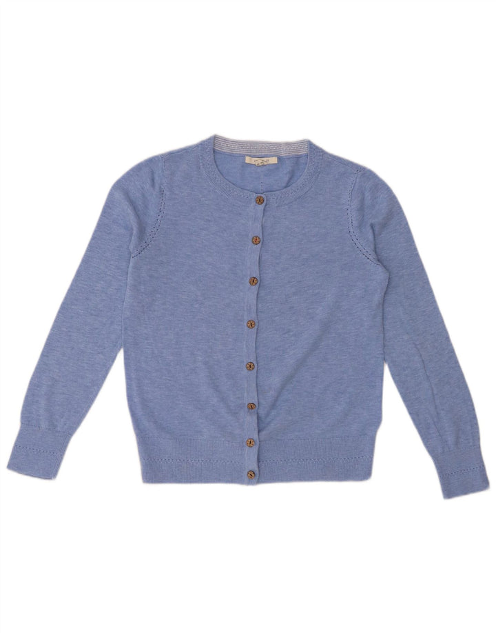 Suéter cardigã feminino WHITE STUFF Reino Unido 10 pequeno algodão manchado azul