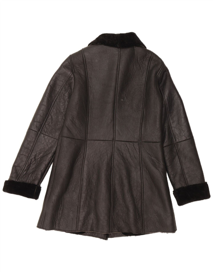 Casaco feminino vintage de shearling EU 40 couro preto médio