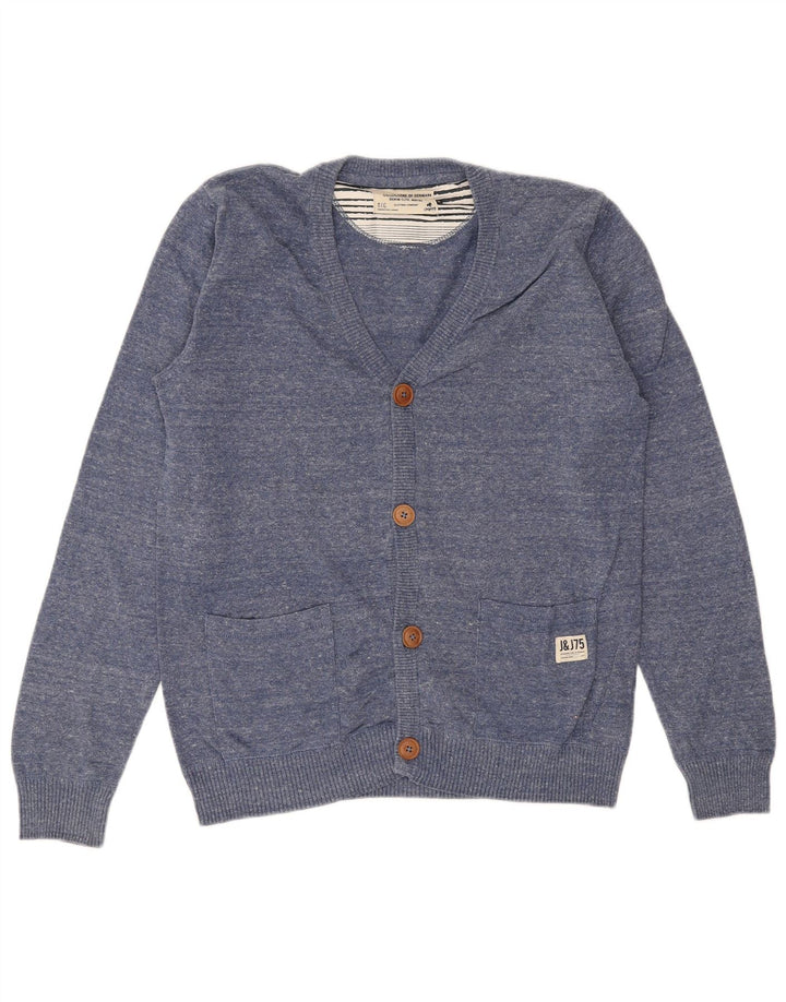 Suéter cardigã masculino JACK & JONES algodão azul médio