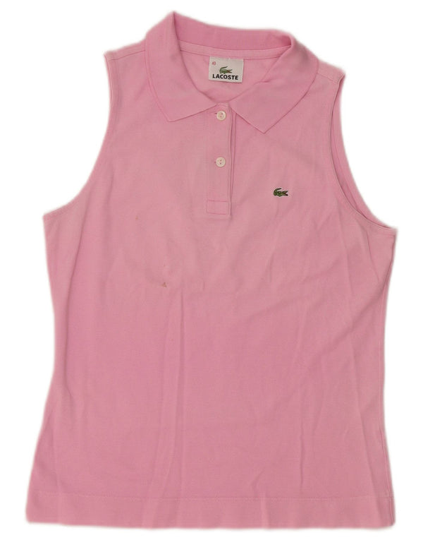 Camisa polo feminina sem mangas Lacoste tamanho 40 algodão rosa médio
