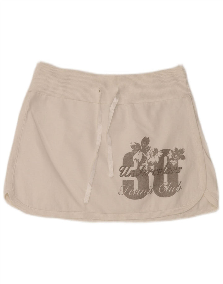 Mini saia de tênis feminina BENETTON UK 12 médio branco floral