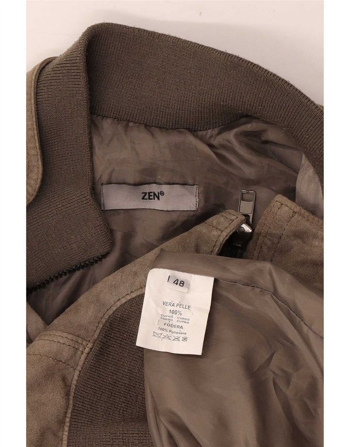 Zen Mens Bomber Jaqueta de Couro IT 48 Couro Marrom Médio