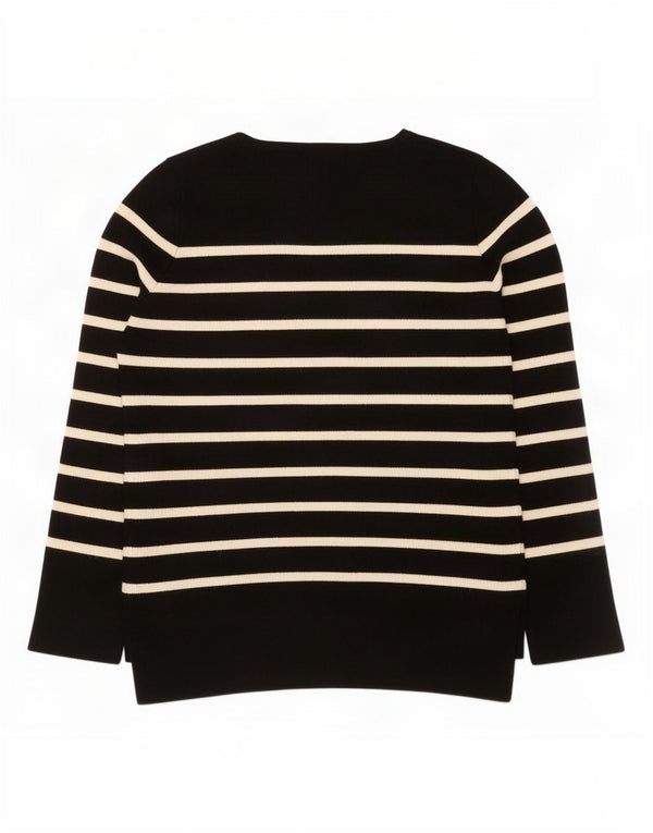 Suéter feminino Zara com gola canoa e viscose listrada preta média Reino Unido 12