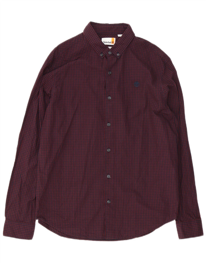 Camisa masculina regular de ajuste Timberland grande algodão gingham cor de vinho