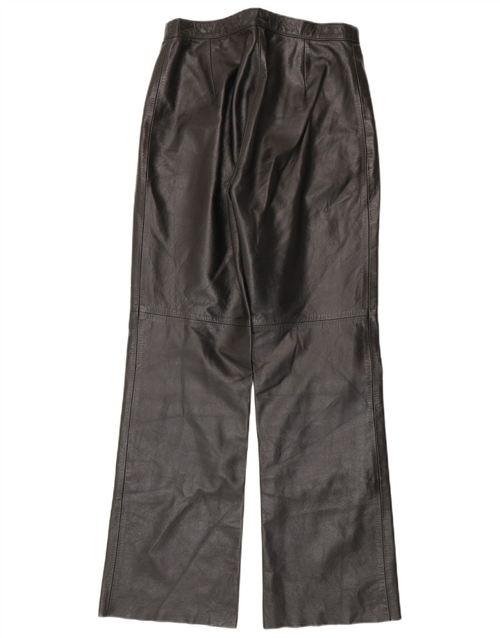 Calça feminina vintage de couro bootcut IT 44 médio W28 L30 couro preto