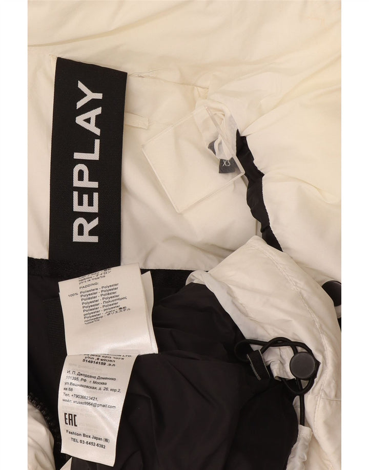 Jaqueta acolchoada feminina Replay gráfica grande UK 6 XS poliéster branco