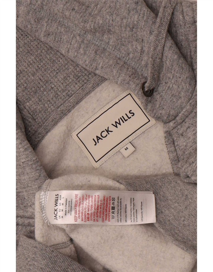 Jack Wills Suéter masculino com capuz e zíper cinza médio algodão manchado