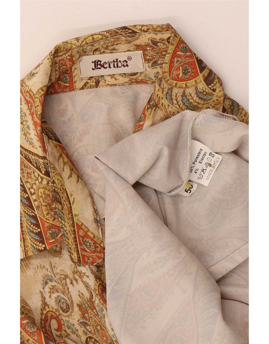 Camisa feminina vintage IT 50 XL bege paisley poliéster