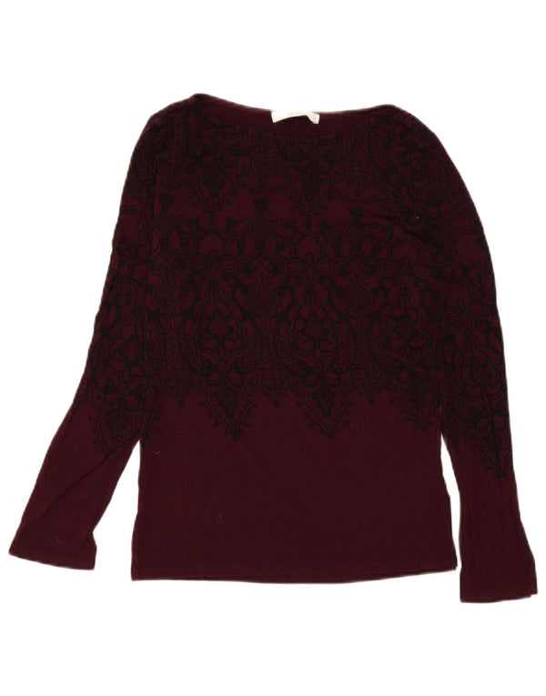 Top feminino Oasis de manga comprida UK 12 médio Borgonha Paisley Viscose